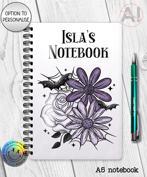 20008 personalised purple flowers bats gothic notebooks 4