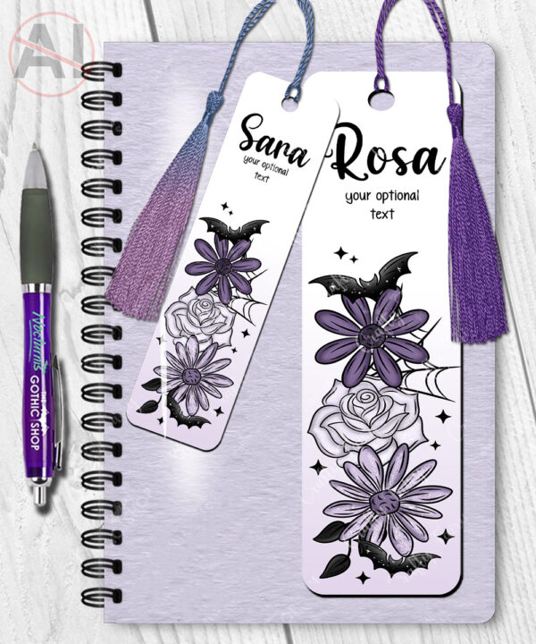 20009 personalised purple flowers bats gothic bookmarks 2
