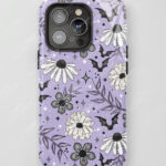 purple daisy flowers & bats gothic phone case for iphone samsung pixel