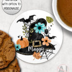 20039 personalised floral witchy hat halloween coaster 1