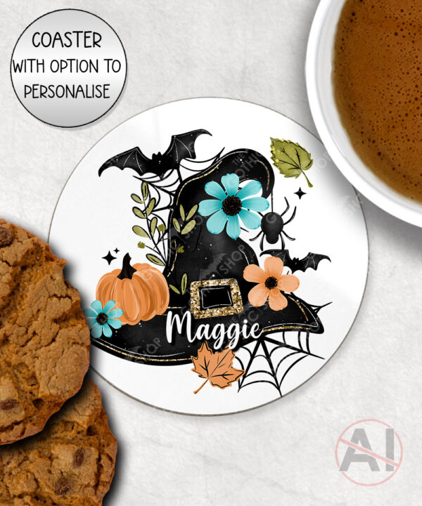 20039 personalised floral witchy hat halloween coaster 1