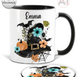 20039 personalised floral witchy hat halloween mug coaster 1