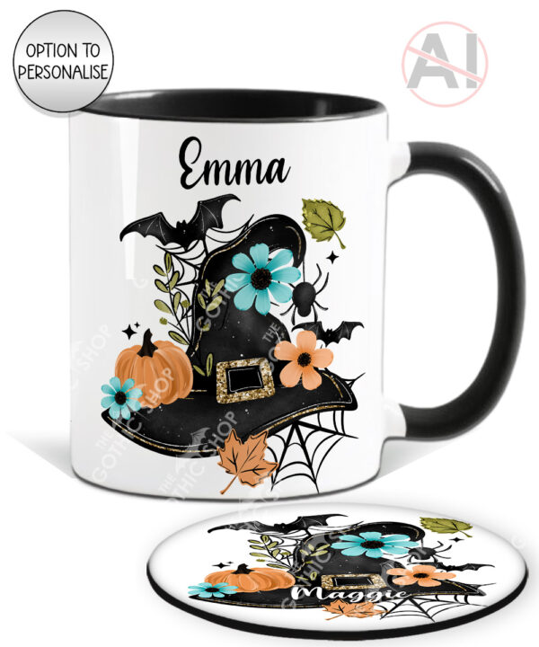 20039 personalised floral witchy hat halloween mug coaster 1