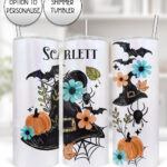 20040 personalised floral witchy hat halloween tumbler 1