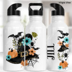 20041 personalised floral witchy hat halloween water bottle 1