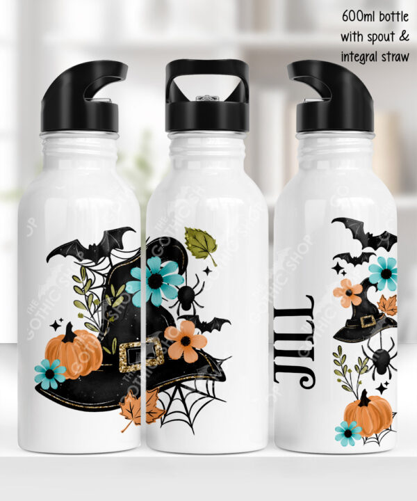 20041 personalised floral witchy hat halloween water bottle 1