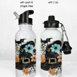 20041 personalised floral witchy hat halloween water bottle 3