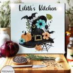 20043 personalised floral witchy hat halloween chopping board 1