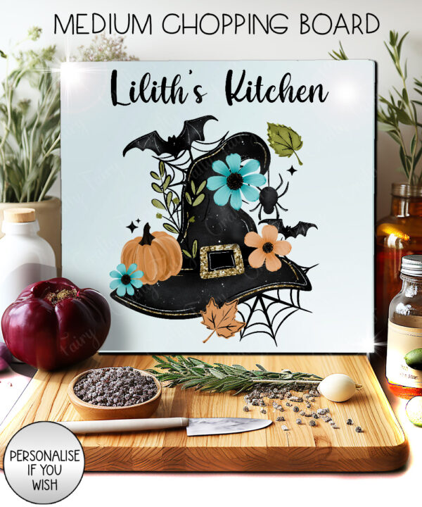 20043 personalised floral witchy hat halloween chopping board 1