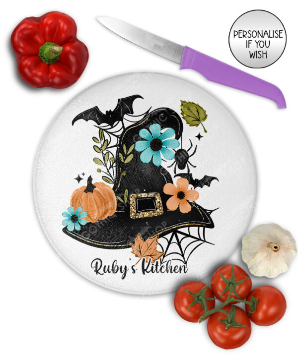 20043 personalised floral witchy hat halloween chopping board 2