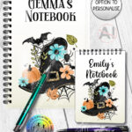 20044 personalised floral witchy hat halloween notebook 1