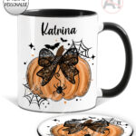 20047 personalised pumpkin lace halloween mug coaster