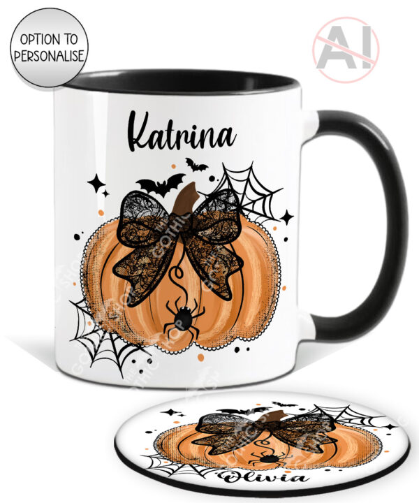 20047 personalised pumpkin lace halloween mug coaster