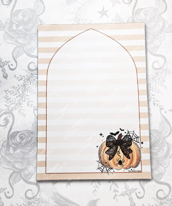 pumpkin with black lace bow halloween a5 notepad