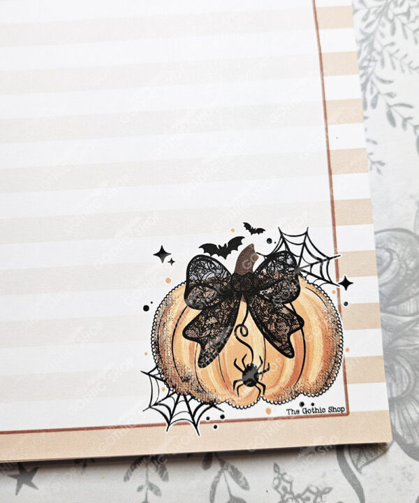 pumpkin with black lace bow halloween a5 notepad