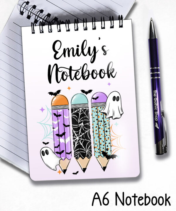 ghosts with pencils halloween notebook journal option to personalise