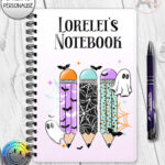 ghosts with pencils halloween notebook journal option to personalise