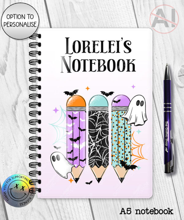 ghosts with pencils halloween notebook journal option to personalise
