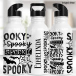 spooky text gothic halloween water bottle option to personalise