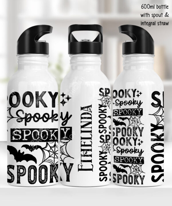 spooky text gothic halloween water bottle option to personalise