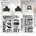 spooky text gothic halloween water bottle option to personalise