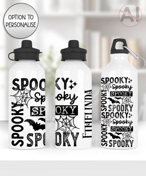 spooky text gothic halloween water bottle option to personalise