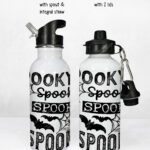 spooky text gothic halloween water bottle option to personalise