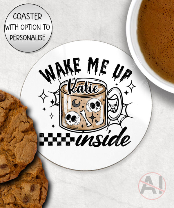 wake me up inside spooky brew gothic halloween mug and/or coaster optional to personalise