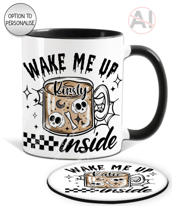 wake me up inside spooky brew gothic halloween mug and/or coaster optional to personalise