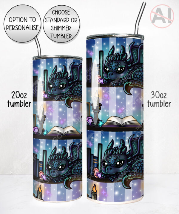 mystical dragon & books gothic straight tumbler option to personalise
