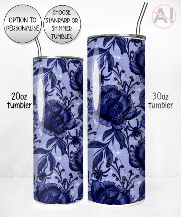 blue flowers & spiders gothic straight tumbler option to personalise