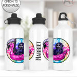 grim reaper in pink flamingo float gothic water bottle option to personalise