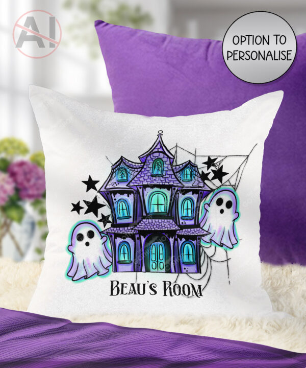 20168 haunted house personalised cushion 1