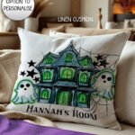 20168 haunted house personalised cushion 2