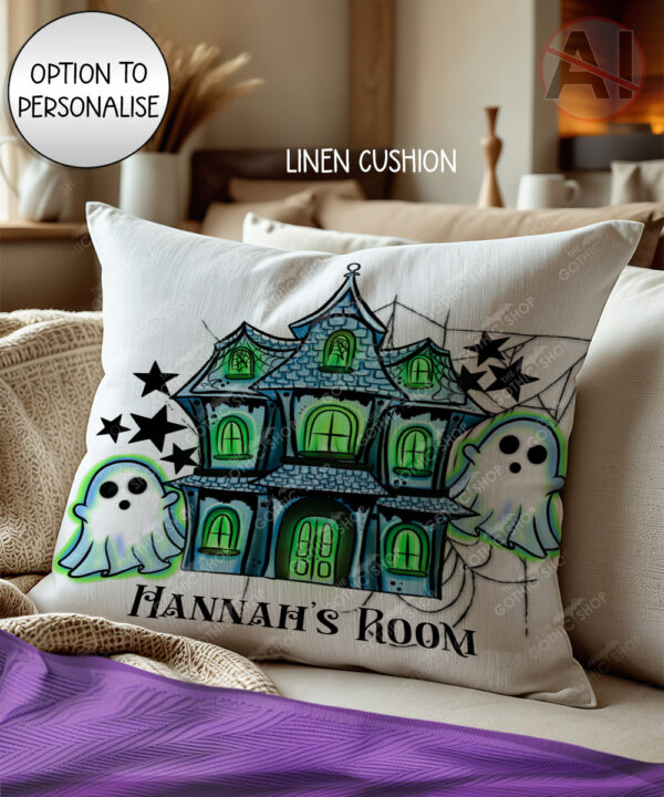 20168 haunted house personalised cushion 2