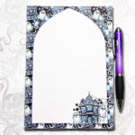 purple haunted mansion & ghosts gothic halloween a5 notepad