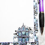 purple haunted mansion & ghosts gothic halloween a5 notepad