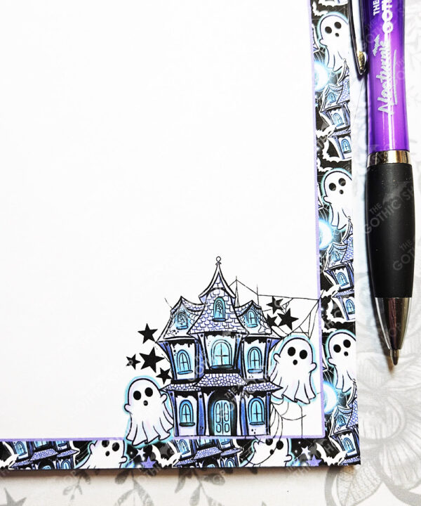 purple haunted mansion & ghosts gothic halloween a5 notepad