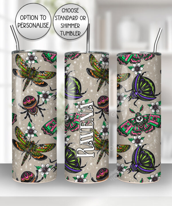 tatted bugs & moths beige gothic straight tumbler option to personalise