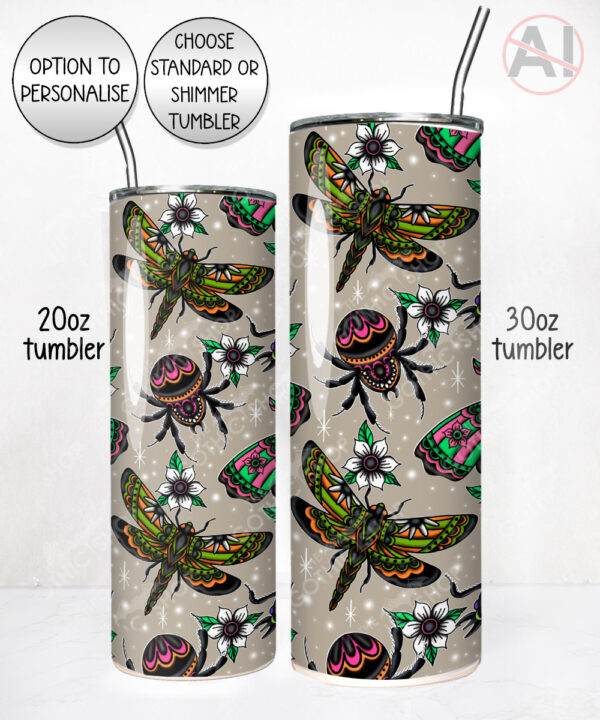 tatted bugs & moths beige gothic straight tumbler option to personalise