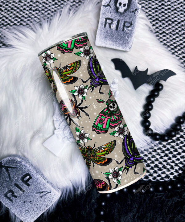 tatted bugs & moths beige gothic straight tumbler option to personalise
