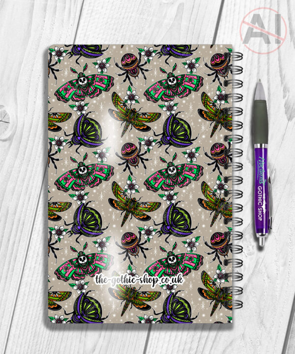 tatted bugs & moths beige gothic notebook journal option to personalise