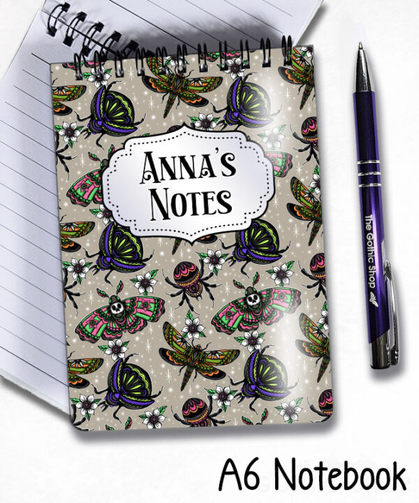 tatted bugs & moths beige gothic notebook journal option to personalise