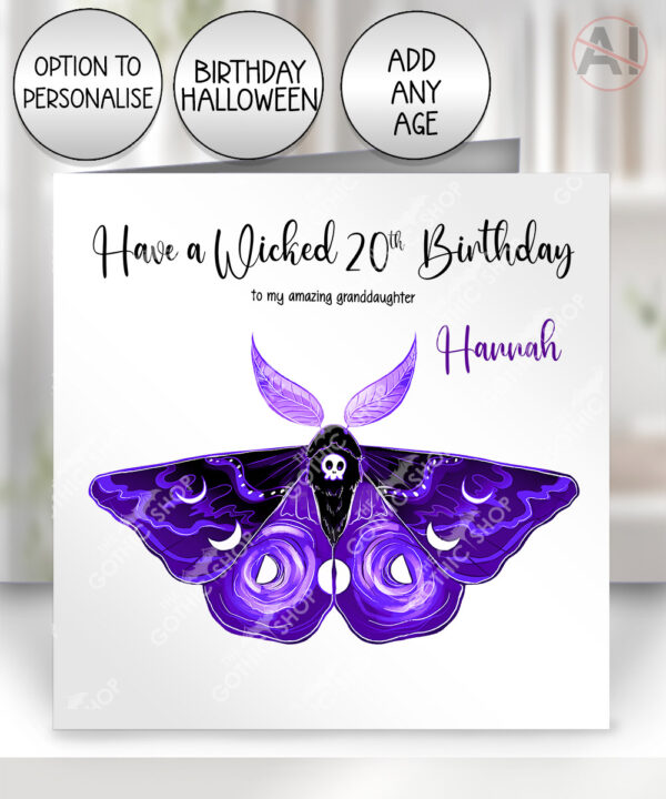 20205 purple deathmoth gothic moth personalised card