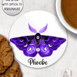 20206 purple deathmoth gothic moth personalised coaster