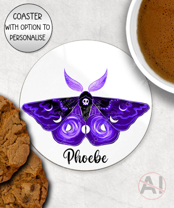 20206 purple deathmoth gothic moth personalised coaster