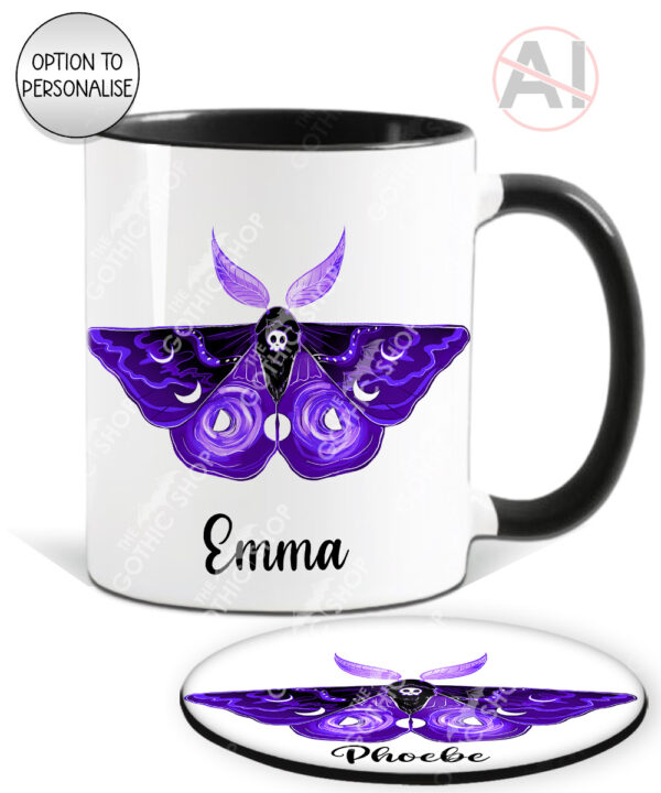 20206 purple deathmoth gothic moth personalised mug coaster 5