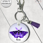 20214 purple deathmoth gothic moth personalised keyring