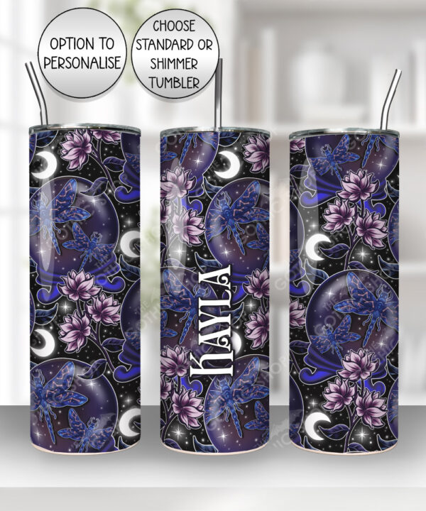 celestial dragonflies crystal ball straight tumbler option to personalise
