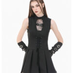 gothic black lace up skater dress by dark in love